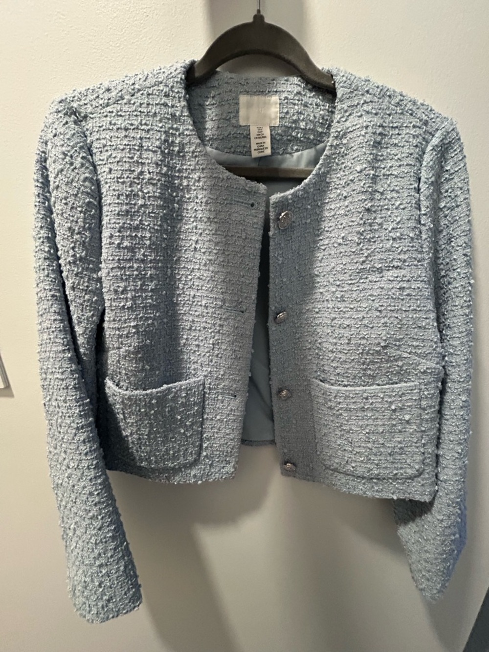 H&M Light Blue Tweed Cropped Blazer